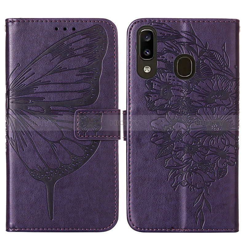 Handytasche Stand Schutzhülle Flip Leder Hülle Schmetterling Y01B für Samsung Galaxy A20 Violett