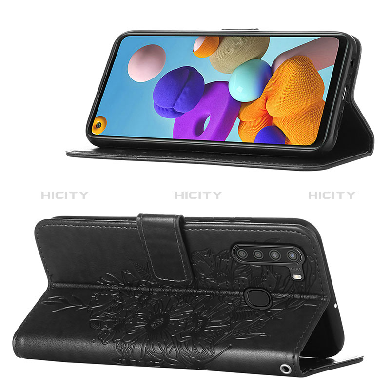 Handytasche Stand Schutzhülle Flip Leder Hülle Schmetterling Y01B für Samsung Galaxy A21 groß