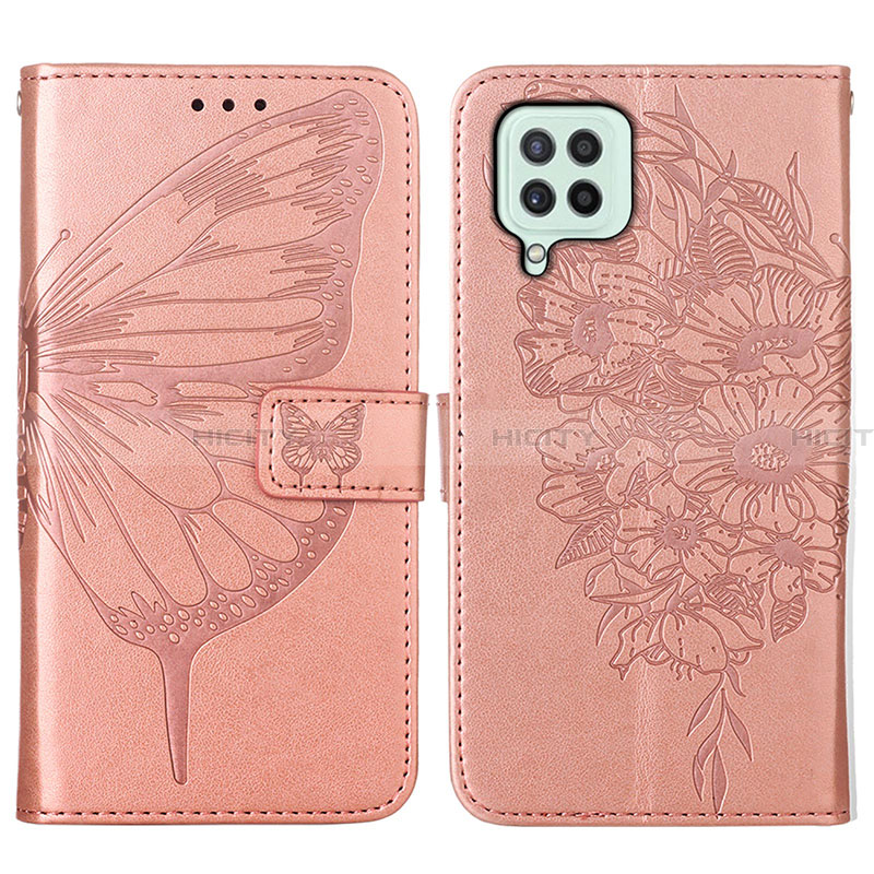 Handytasche Stand Schutzhülle Flip Leder Hülle Schmetterling Y01B für Samsung Galaxy A22 4G Rosegold Plus