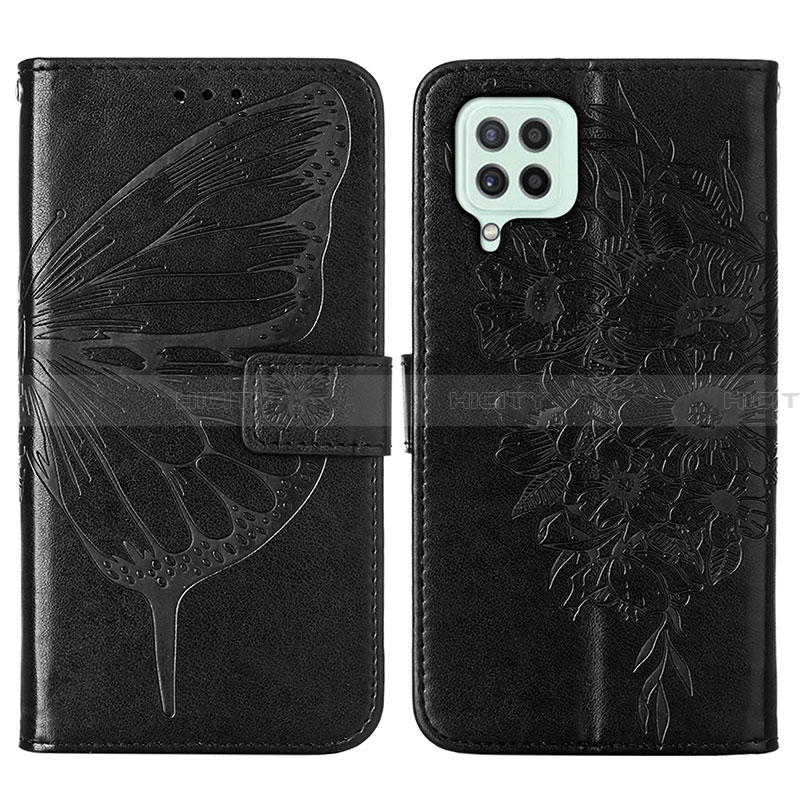 Handytasche Stand Schutzhülle Flip Leder Hülle Schmetterling Y01B für Samsung Galaxy A22 4G Schwarz