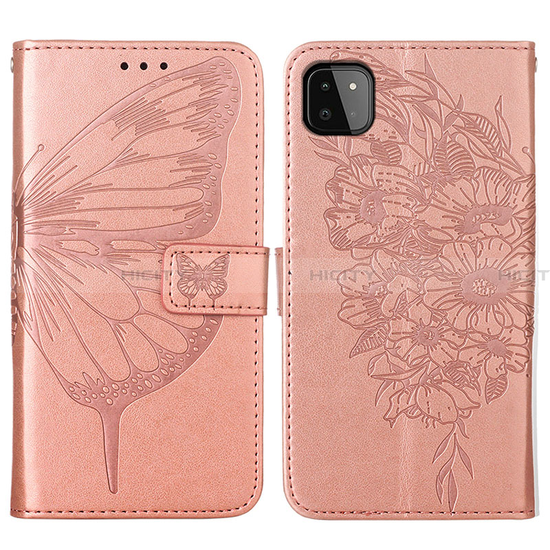 Handytasche Stand Schutzhülle Flip Leder Hülle Schmetterling Y01B für Samsung Galaxy A22 5G Rosegold