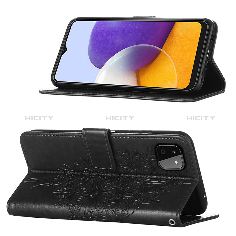 Handytasche Stand Schutzhülle Flip Leder Hülle Schmetterling Y01B für Samsung Galaxy A22s 5G groß