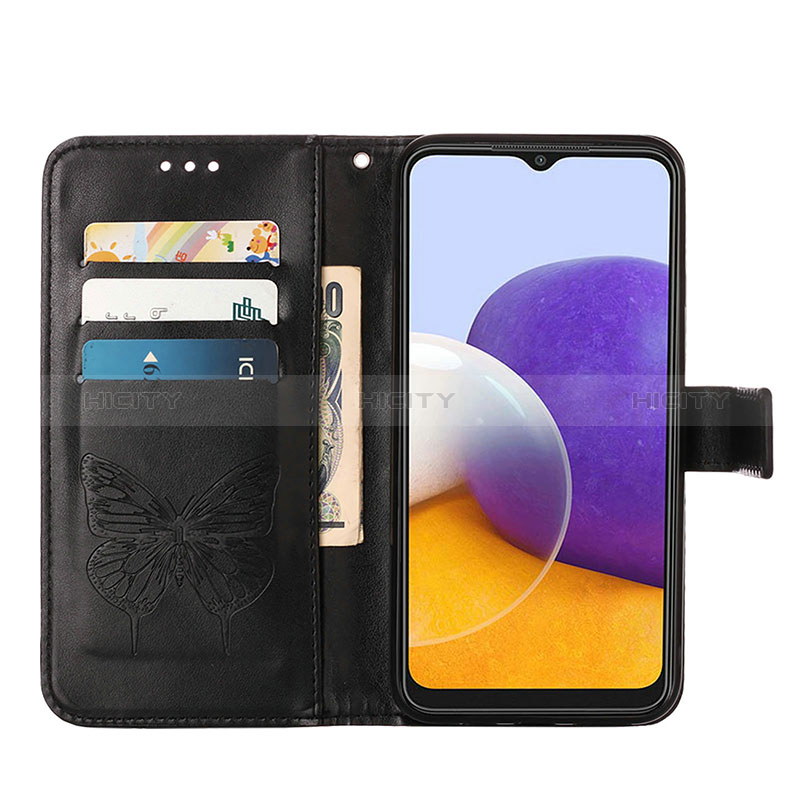 Handytasche Stand Schutzhülle Flip Leder Hülle Schmetterling Y01B für Samsung Galaxy A22s 5G groß