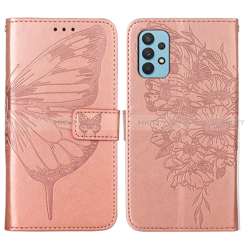 Handytasche Stand Schutzhülle Flip Leder Hülle Schmetterling Y01B für Samsung Galaxy A32 4G Rosegold