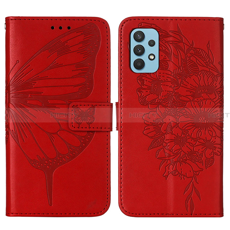 Handytasche Stand Schutzhülle Flip Leder Hülle Schmetterling Y01B für Samsung Galaxy A32 4G Rot Plus