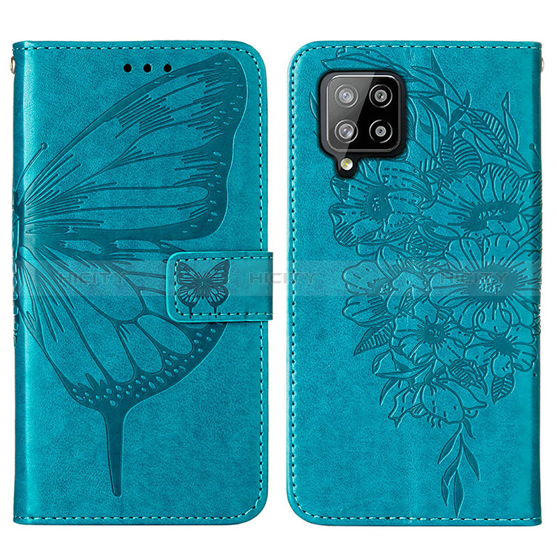 Handytasche Stand Schutzhülle Flip Leder Hülle Schmetterling Y01B für Samsung Galaxy A42 5G Blau