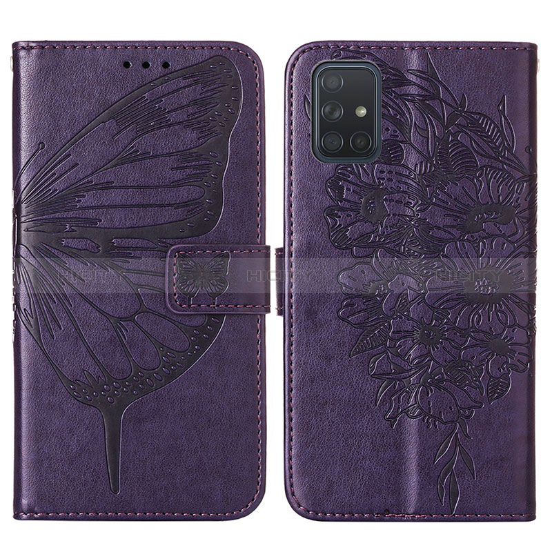 Handytasche Stand Schutzhülle Flip Leder Hülle Schmetterling Y01B für Samsung Galaxy A51 4G Violett