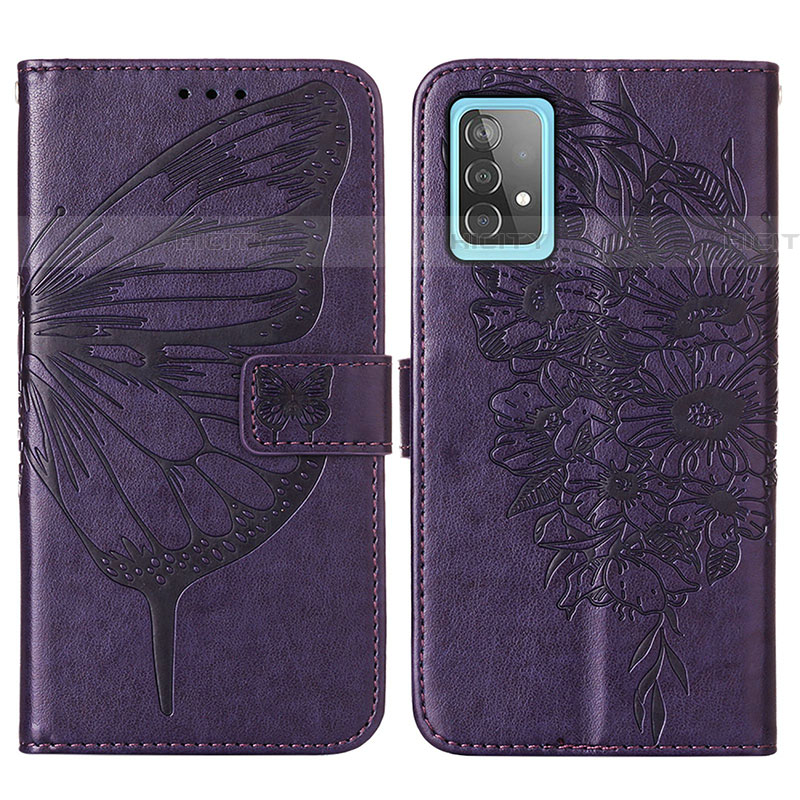 Handytasche Stand Schutzhülle Flip Leder Hülle Schmetterling Y01B für Samsung Galaxy A52 4G Violett