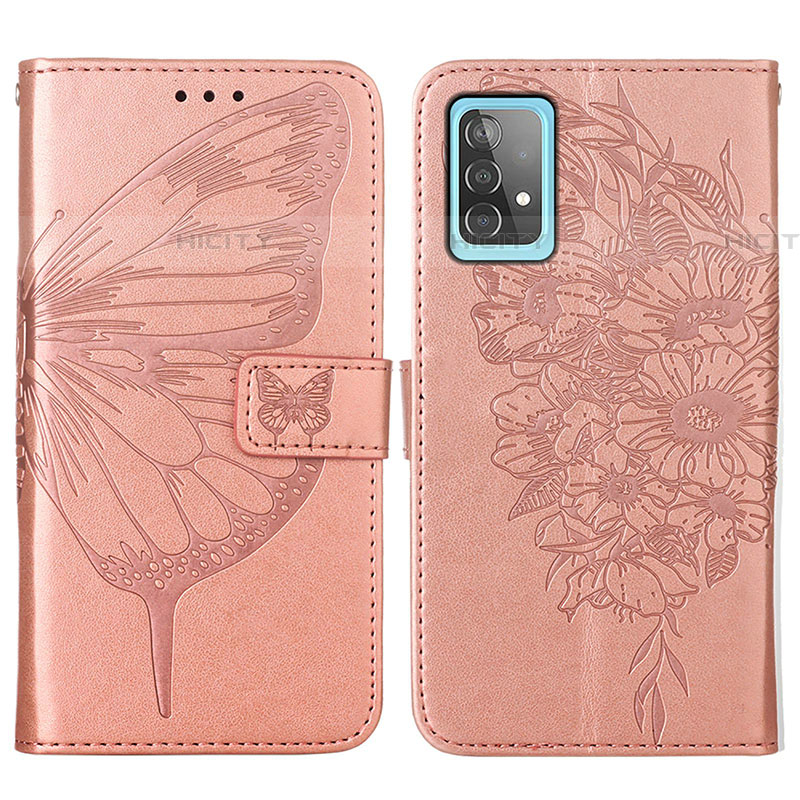 Handytasche Stand Schutzhülle Flip Leder Hülle Schmetterling Y01B für Samsung Galaxy A52 5G Rosegold