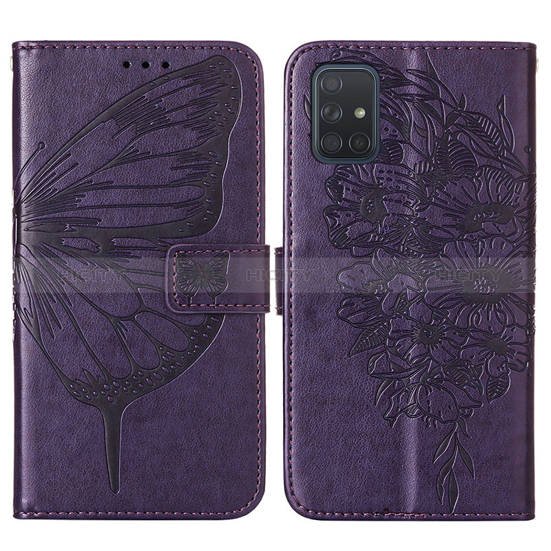 Handytasche Stand Schutzhülle Flip Leder Hülle Schmetterling Y01B für Samsung Galaxy A71 4G A715 Violett Plus