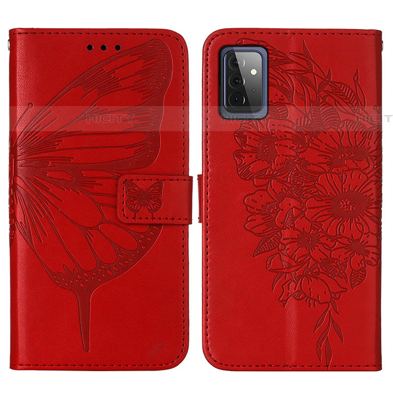 Handytasche Stand Schutzhülle Flip Leder Hülle Schmetterling Y01B für Samsung Galaxy A72 5G Rot Plus