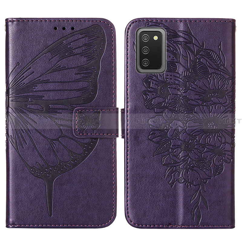 Handytasche Stand Schutzhülle Flip Leder Hülle Schmetterling Y01B für Samsung Galaxy F02S SM-E025F Violett Plus