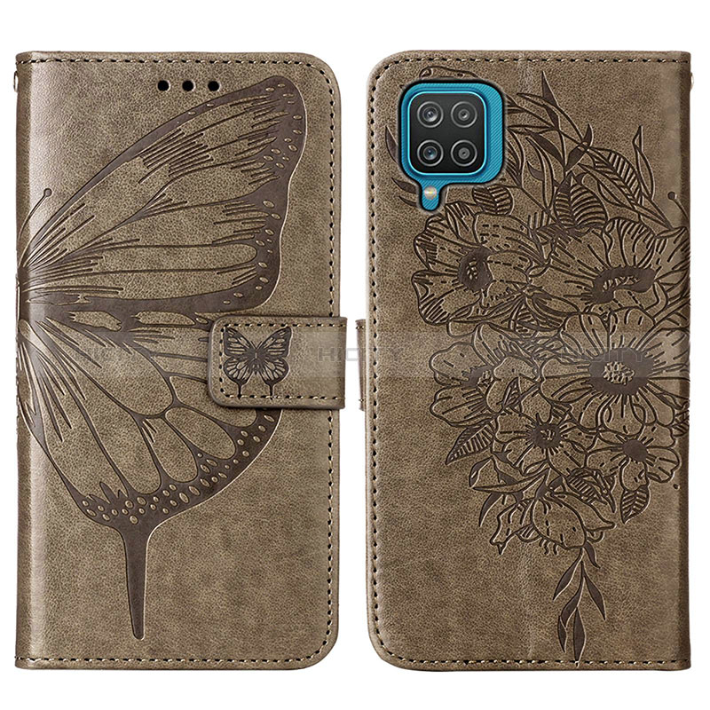 Handytasche Stand Schutzhülle Flip Leder Hülle Schmetterling Y01B für Samsung Galaxy F12 Grau