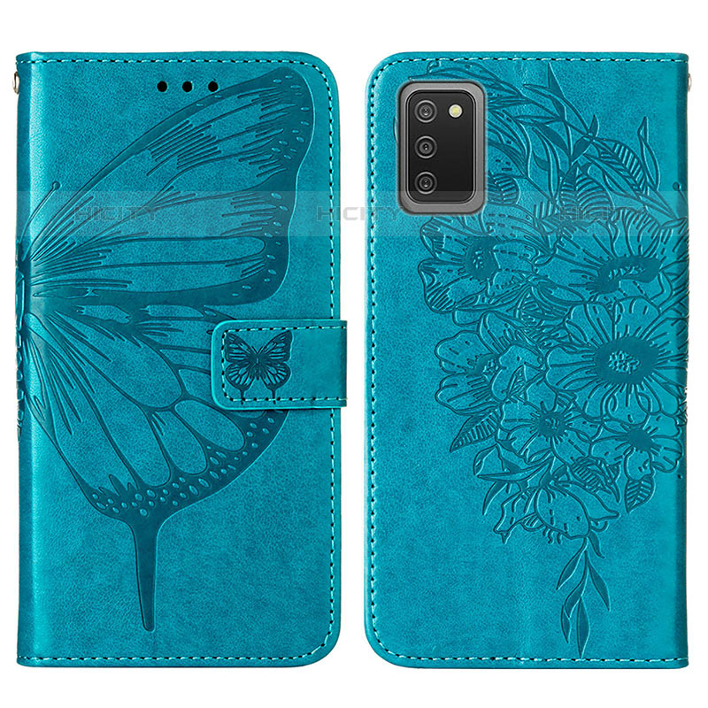 Handytasche Stand Schutzhülle Flip Leder Hülle Schmetterling Y01B für Samsung Galaxy M02s Blau Plus