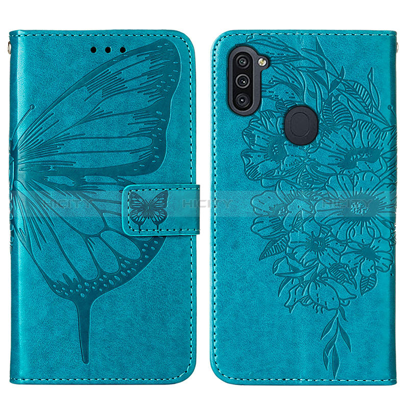 Handytasche Stand Schutzhülle Flip Leder Hülle Schmetterling Y01B für Samsung Galaxy M11 Blau