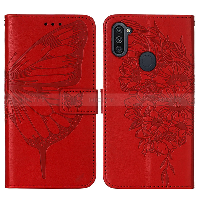 Handytasche Stand Schutzhülle Flip Leder Hülle Schmetterling Y01B für Samsung Galaxy M11 Rot Plus