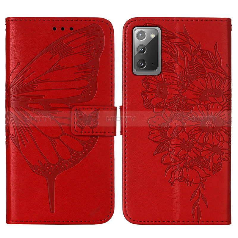 Handytasche Stand Schutzhülle Flip Leder Hülle Schmetterling Y01B für Samsung Galaxy Note 20 5G Rot Plus