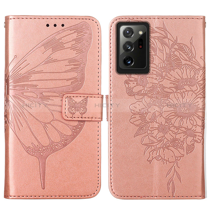 Handytasche Stand Schutzhülle Flip Leder Hülle Schmetterling Y01B für Samsung Galaxy Note 20 Ultra 5G Rosegold Plus