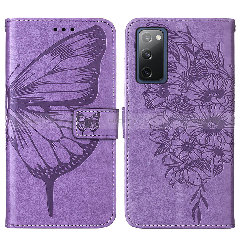 Handytasche Stand Schutzhülle Flip Leder Hülle Schmetterling Y01B für Samsung Galaxy S20 FE 5G Helles Lila