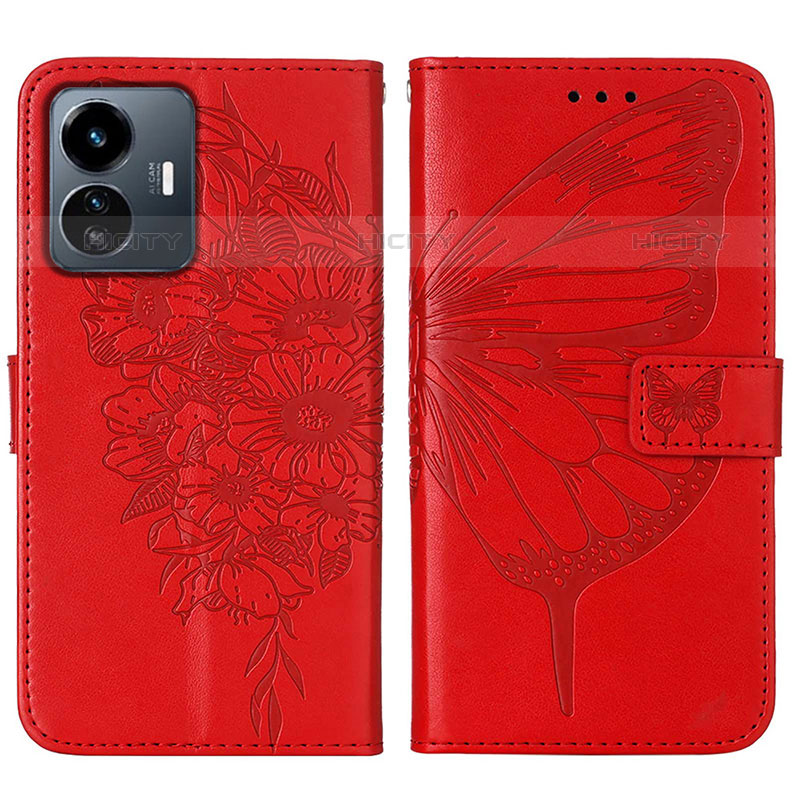 Handytasche Stand Schutzhülle Flip Leder Hülle Schmetterling Y01B für Vivo iQOO Z6 Lite 5G Rot Plus