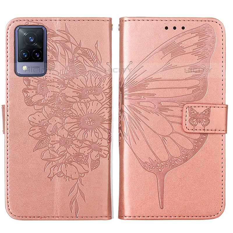 Handytasche Stand Schutzhülle Flip Leder Hülle Schmetterling Y01B für Vivo V21s 5G Rosegold