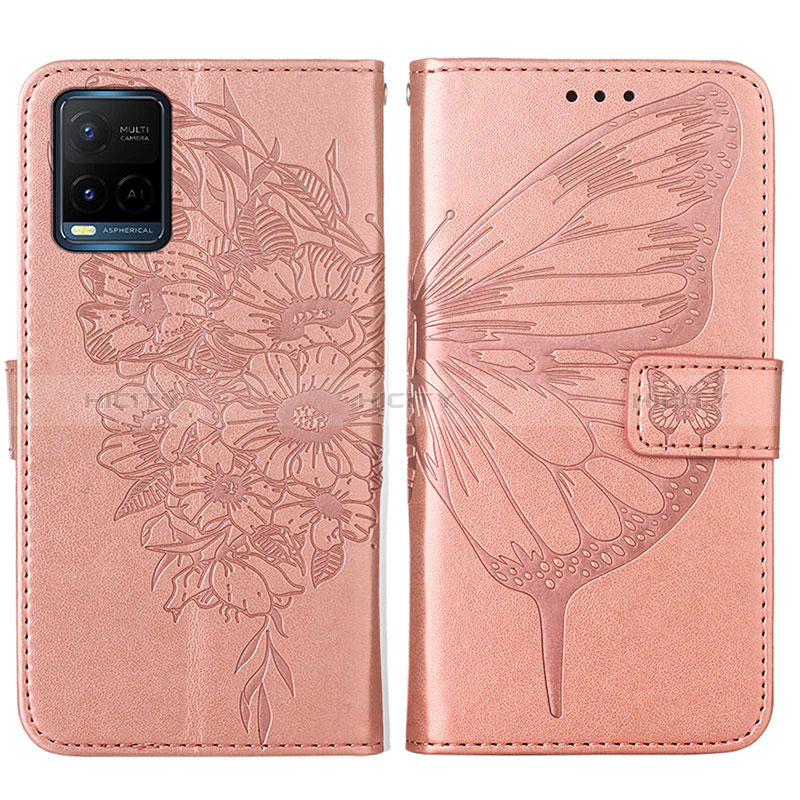 Handytasche Stand Schutzhülle Flip Leder Hülle Schmetterling Y01B für Vivo Y33T Rosegold