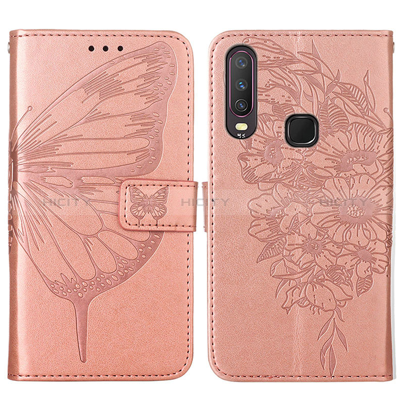 Handytasche Stand Schutzhülle Flip Leder Hülle Schmetterling Y01B für Vivo Y3s Rosegold