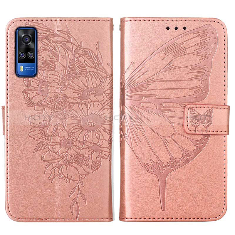 Handytasche Stand Schutzhülle Flip Leder Hülle Schmetterling Y01B für Vivo Y53s 4G Rosegold