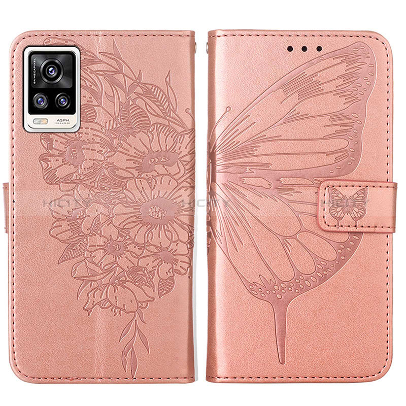 Handytasche Stand Schutzhülle Flip Leder Hülle Schmetterling Y01B für Vivo Y73 (2021) Rosegold Plus