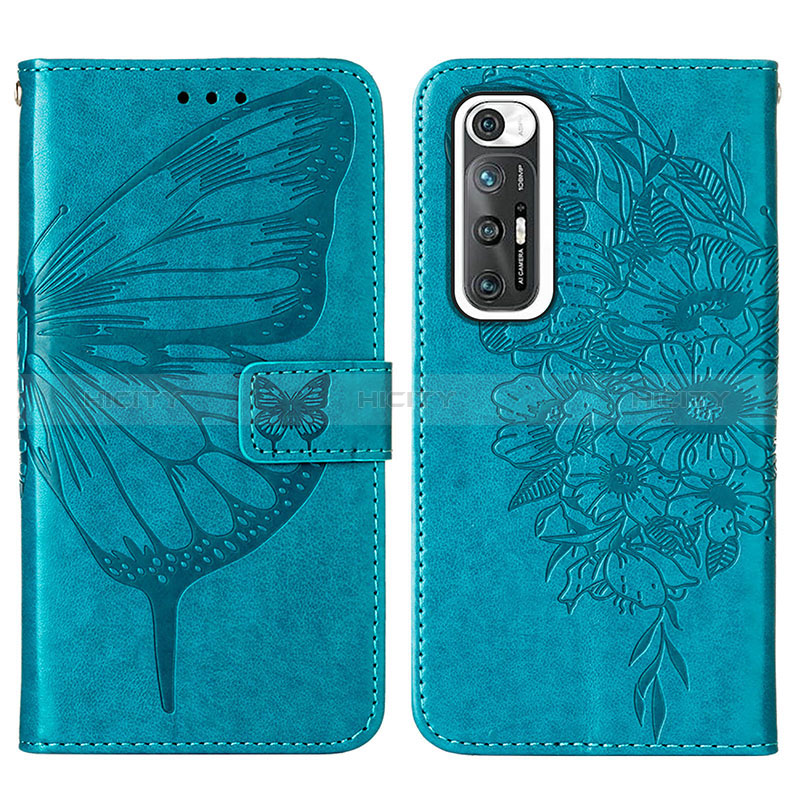 Handytasche Stand Schutzhülle Flip Leder Hülle Schmetterling Y01B für Xiaomi Mi 10S 5G Blau