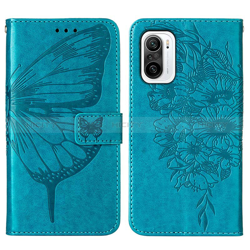 Handytasche Stand Schutzhülle Flip Leder Hülle Schmetterling Y01B für Xiaomi Poco F3 5G Blau Plus