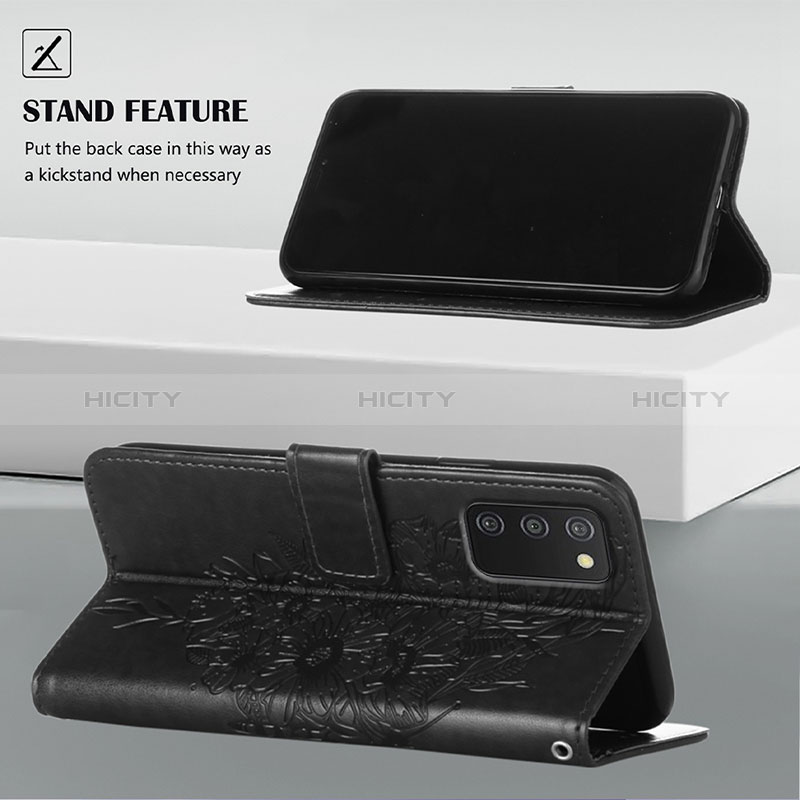 Handytasche Stand Schutzhülle Flip Leder Hülle Schmetterling Y02B für Samsung Galaxy A02s groß