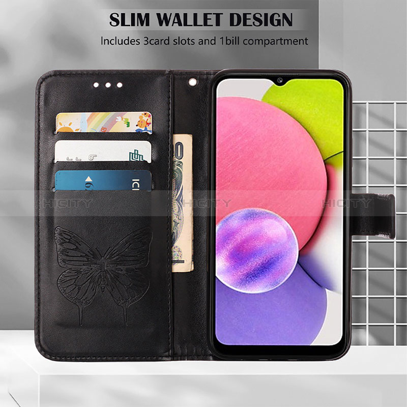 Handytasche Stand Schutzhülle Flip Leder Hülle Schmetterling Y02B für Samsung Galaxy A02s groß