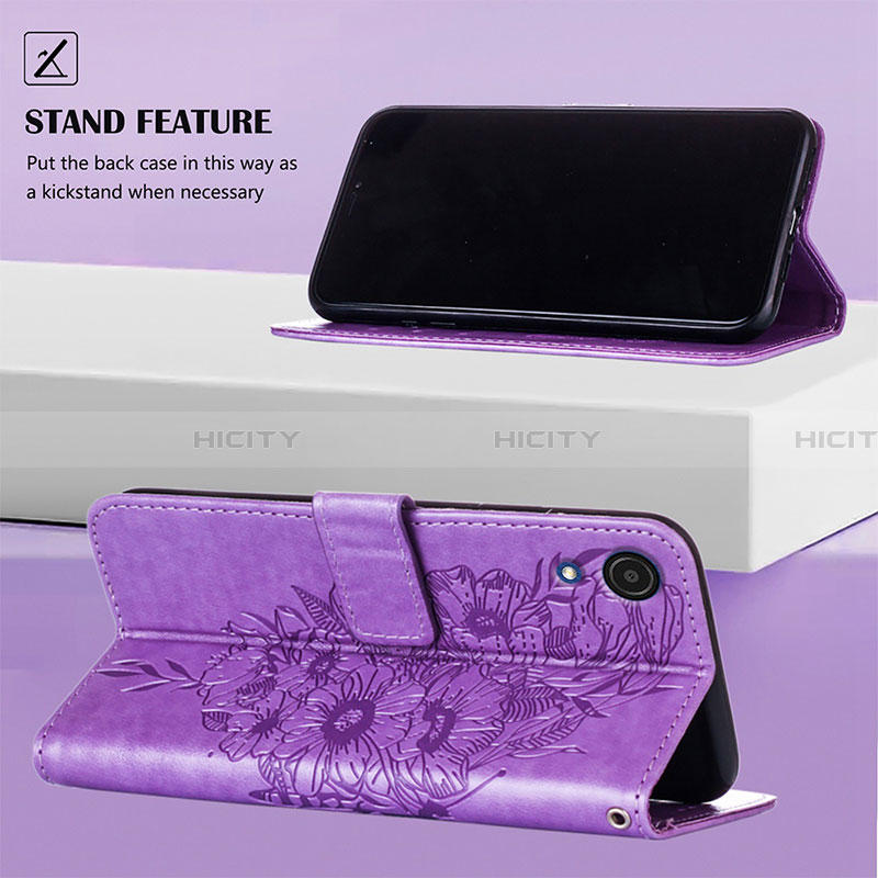 Handytasche Stand Schutzhülle Flip Leder Hülle Schmetterling Y02B für Samsung Galaxy A03 Core groß