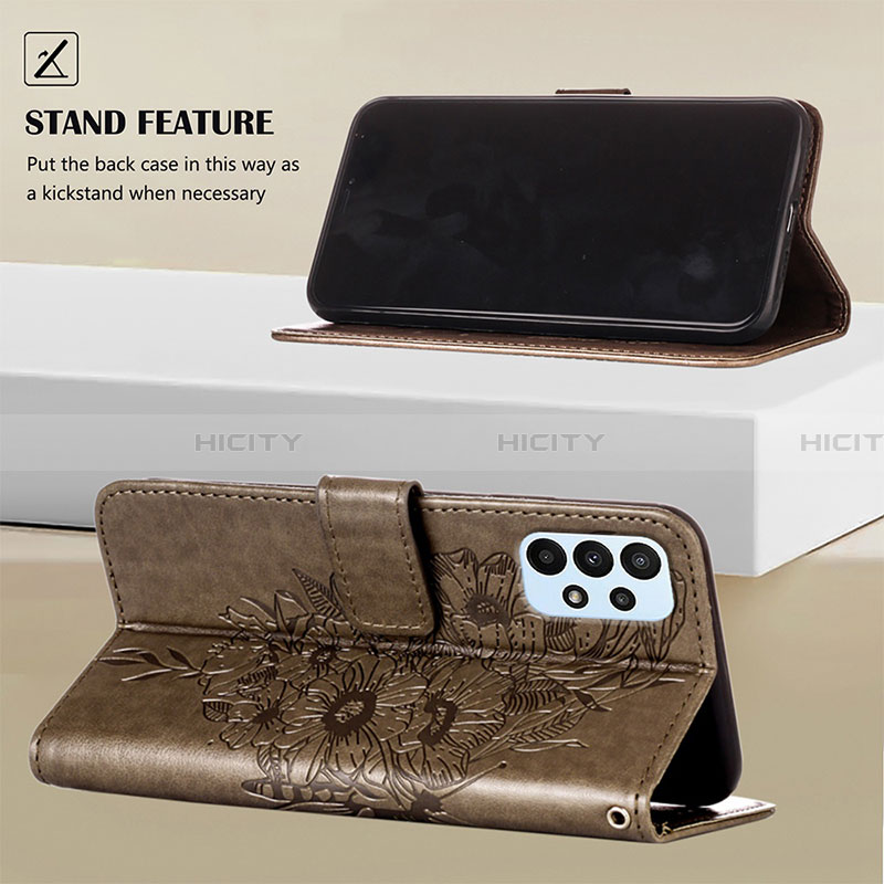 Handytasche Stand Schutzhülle Flip Leder Hülle Schmetterling Y02B für Samsung Galaxy A23 4G