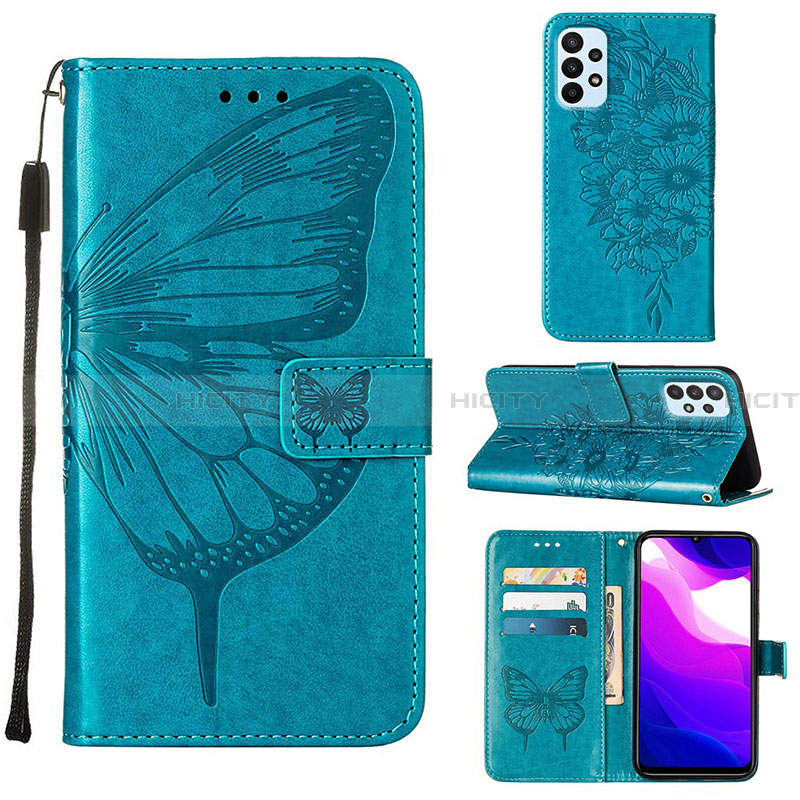 Handytasche Stand Schutzhülle Flip Leder Hülle Schmetterling Y02B für Samsung Galaxy A23 4G Blau