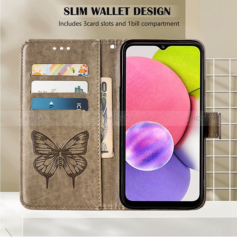 Handytasche Stand Schutzhülle Flip Leder Hülle Schmetterling Y02B für Samsung Galaxy A23 5G groß