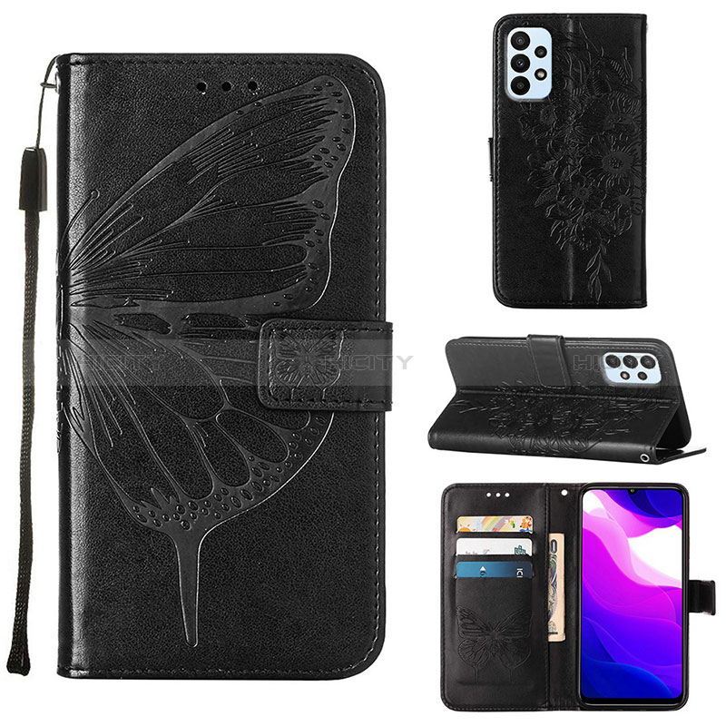 Handytasche Stand Schutzhülle Flip Leder Hülle Schmetterling Y02B für Samsung Galaxy A23 5G groß
