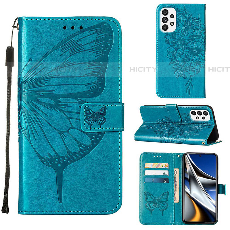 Handytasche Stand Schutzhülle Flip Leder Hülle Schmetterling Y02B für Samsung Galaxy A73 5G Blau Plus