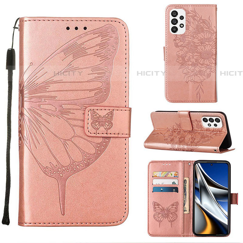 Handytasche Stand Schutzhülle Flip Leder Hülle Schmetterling Y02B für Samsung Galaxy A73 5G Rosegold