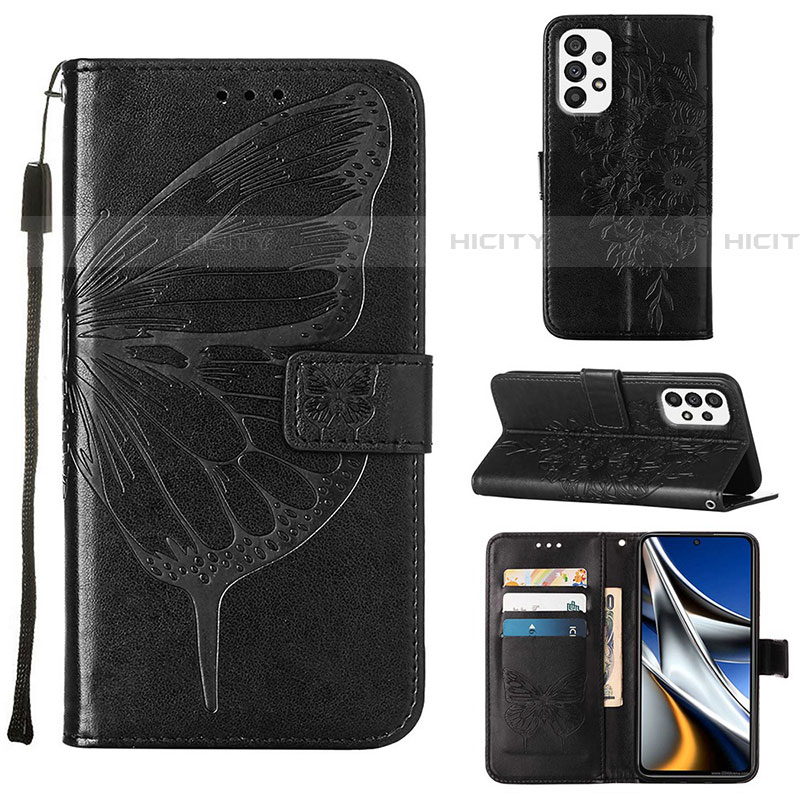 Handytasche Stand Schutzhülle Flip Leder Hülle Schmetterling Y02B für Samsung Galaxy A73 5G Schwarz Plus