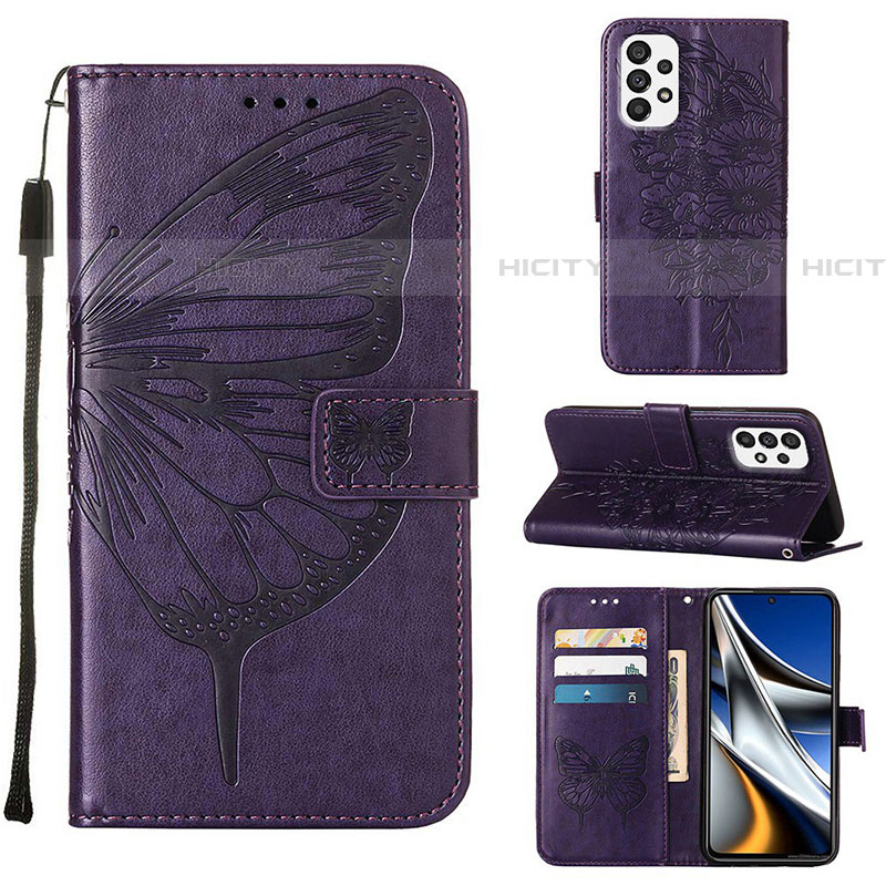 Handytasche Stand Schutzhülle Flip Leder Hülle Schmetterling Y02B für Samsung Galaxy A73 5G Violett