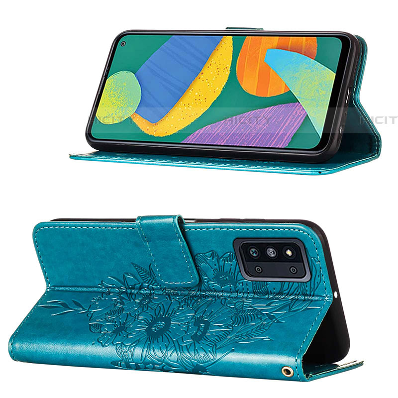 Handytasche Stand Schutzhülle Flip Leder Hülle Schmetterling Y02B für Samsung Galaxy F52 5G groß