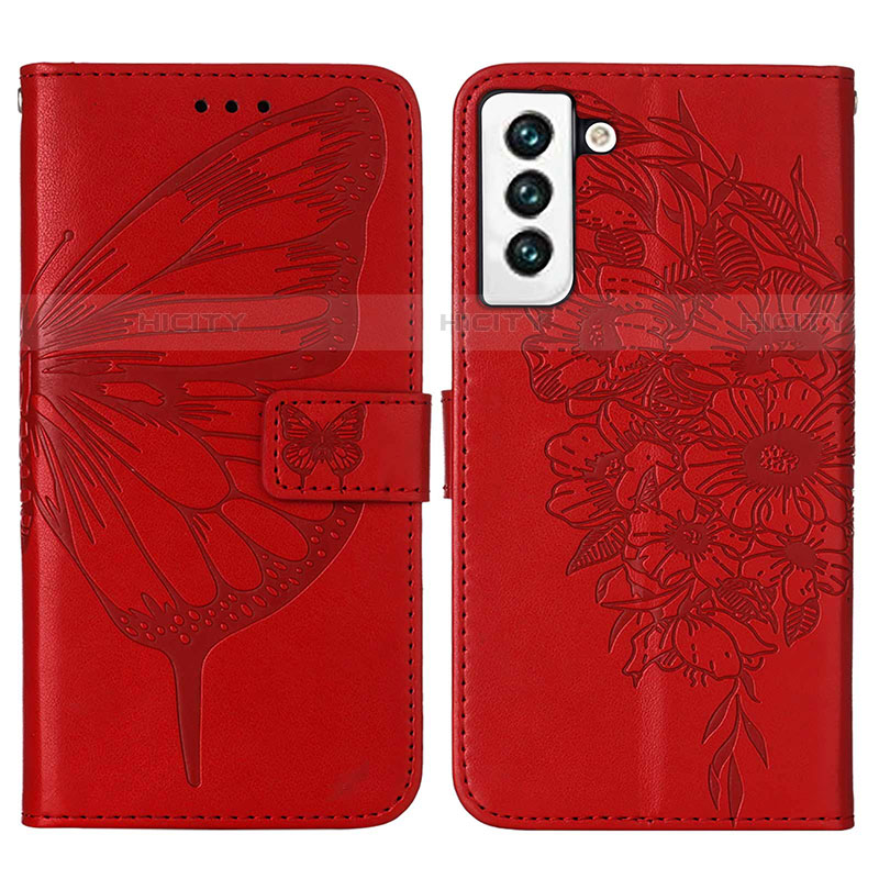 Handytasche Stand Schutzhülle Flip Leder Hülle Schmetterling Y06B für Samsung Galaxy S21 5G Rot Plus