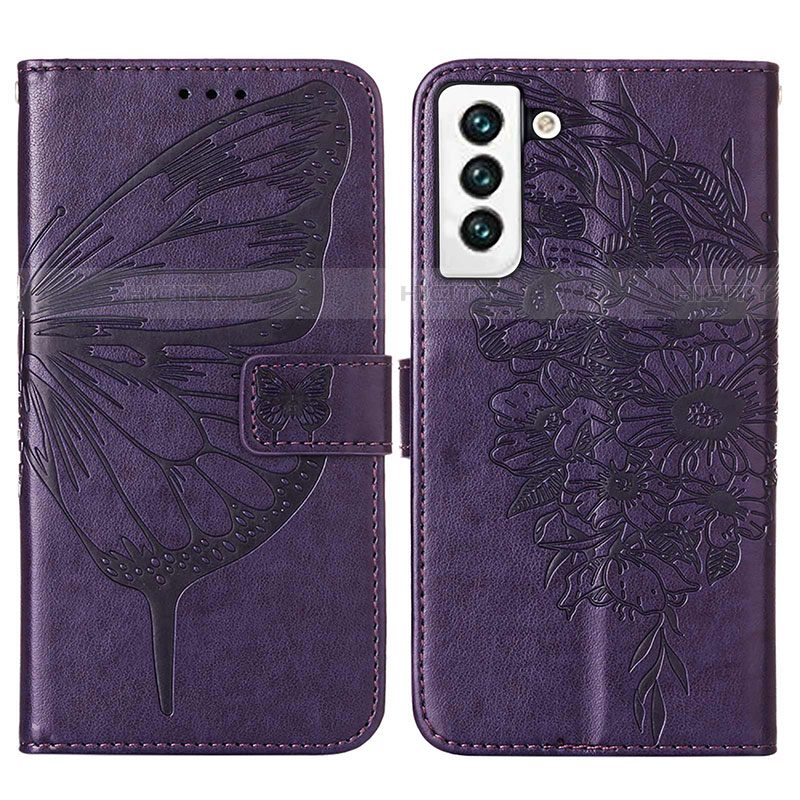 Handytasche Stand Schutzhülle Flip Leder Hülle Schmetterling Y06B für Samsung Galaxy S21 5G Violett