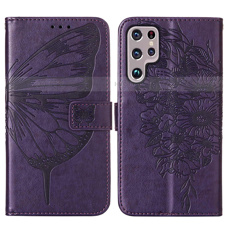 Handytasche Stand Schutzhülle Flip Leder Hülle Schmetterling Y06B für Samsung Galaxy S21 Ultra 5G Violett