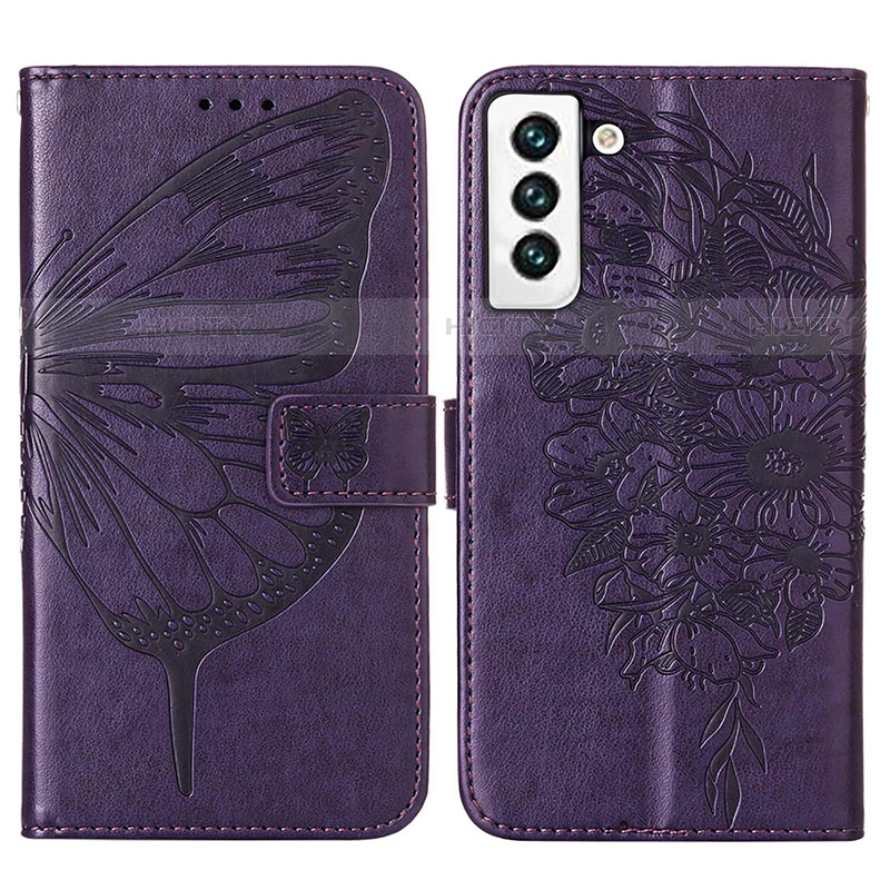Handytasche Stand Schutzhülle Flip Leder Hülle Schmetterling Y06B für Samsung Galaxy S22 5G Violett