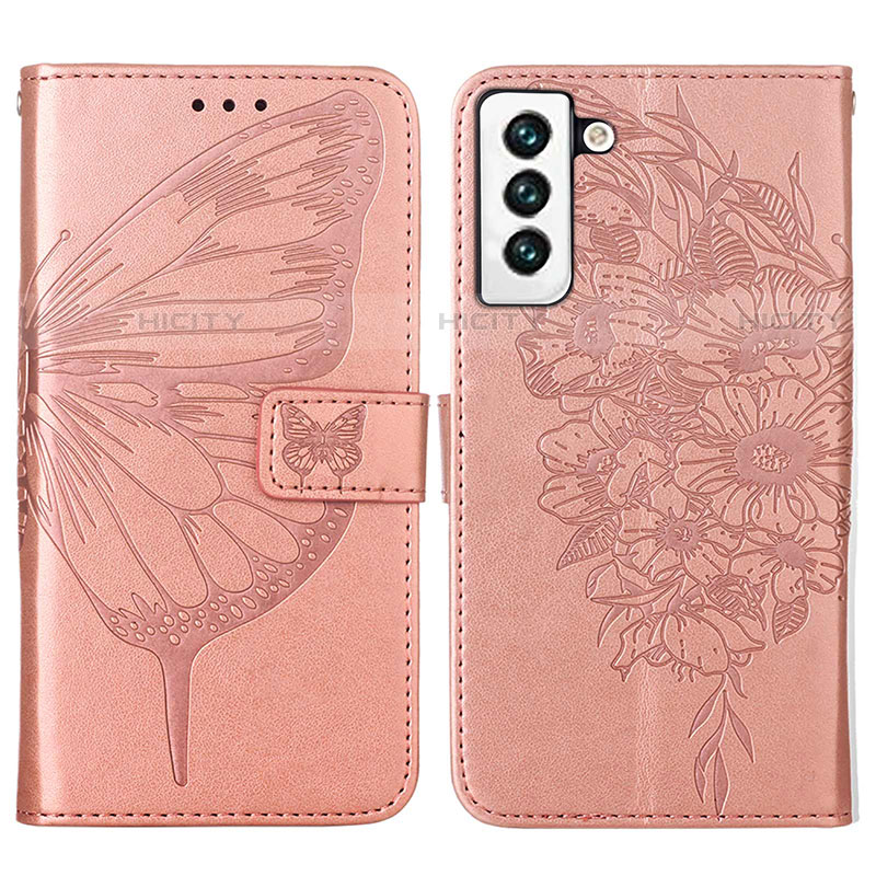 Handytasche Stand Schutzhülle Flip Leder Hülle Schmetterling Y06B für Samsung Galaxy S22 Plus 5G Rosegold Plus