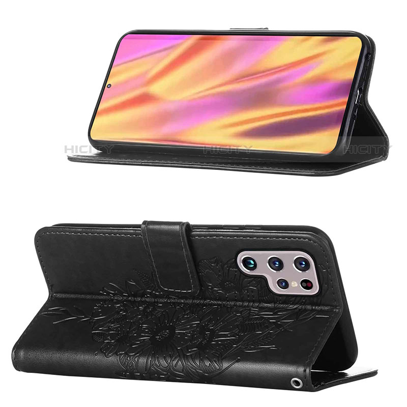 Handytasche Stand Schutzhülle Flip Leder Hülle Schmetterling Y06B für Samsung Galaxy S22 Ultra 5G