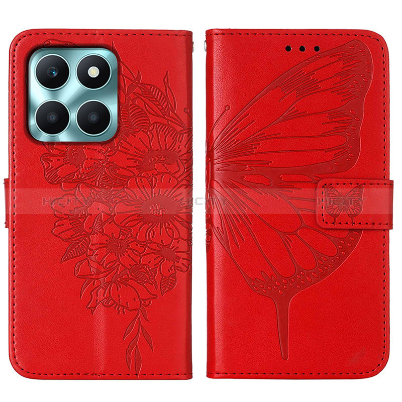 Handytasche Stand Schutzhülle Flip Leder Hülle Schmetterling YB1 für Huawei Honor X8b Rot